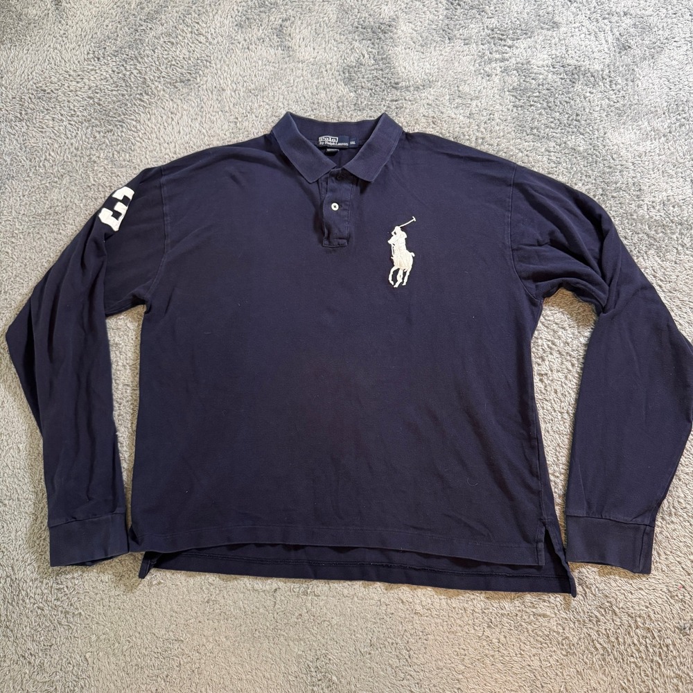 Polo Ralph Lauren Shirt Mens XXL Navy Blue Big Pony Long Sleeve Cotton Polo